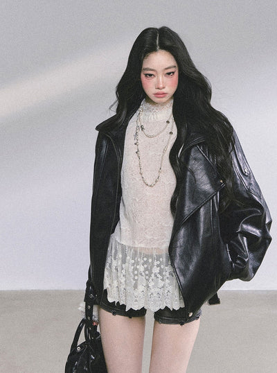 Half Turtleneck Lace Thin Shirt DIA0581