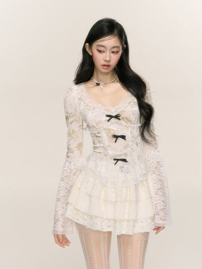 White Moss Rose French Pure Desire Lace Shirt DIA0230