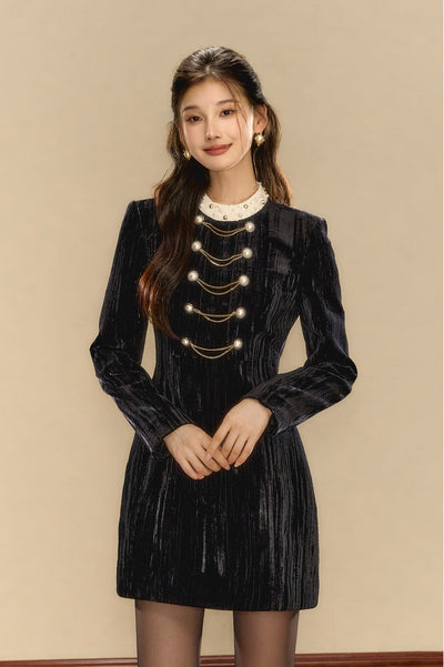 Black Contrast Velvet Exquisite High-end Dress OSH0090