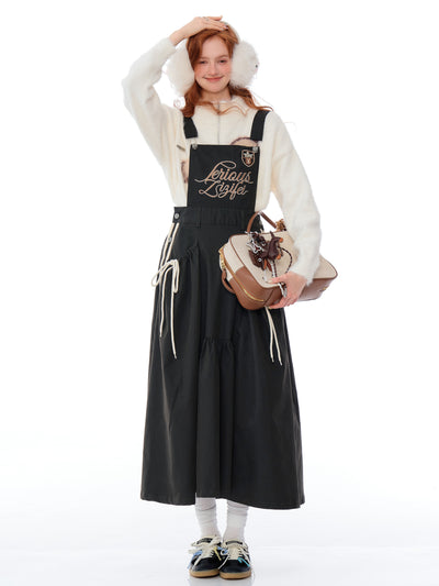 American Retro Design Letter Embroidery Workwear Suspender Dress ZIZ0186