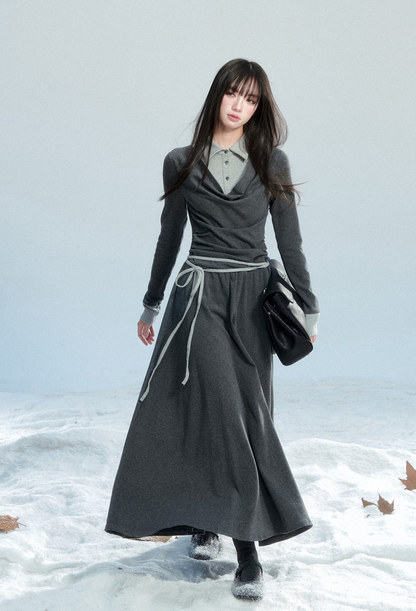 Polo Collar Knitted Cotton Dress FRA0465