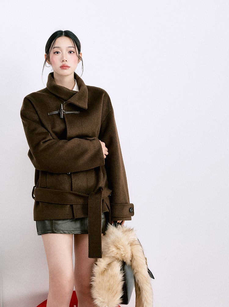 Horn Button High Collar Wool Classic Coat LAL0059