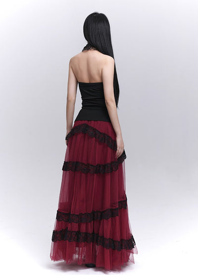 Red Tulle Long Skirt LAD0211