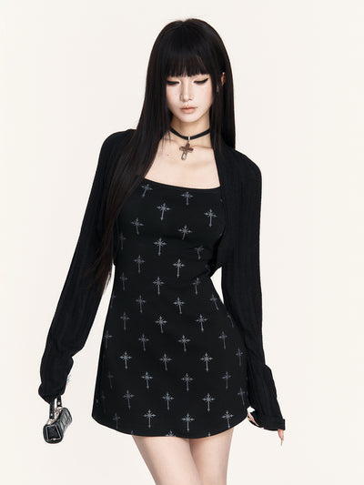 Cross Print Slimming A-line Dress VOC0431