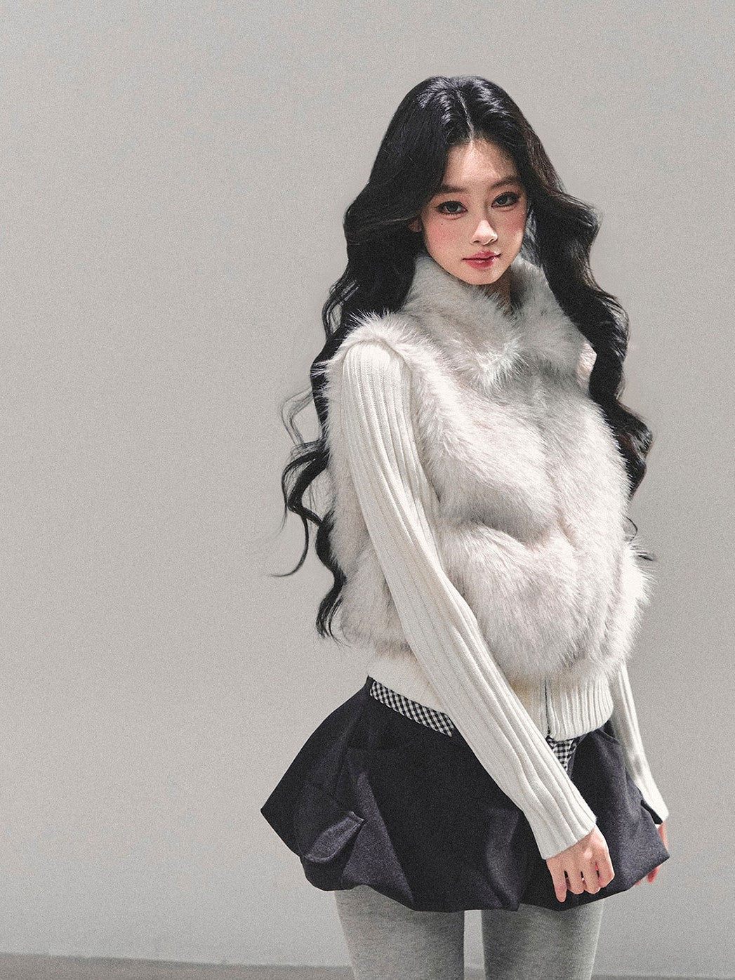 Faux Two-Piece Knitted Fur Jacket DIA0754