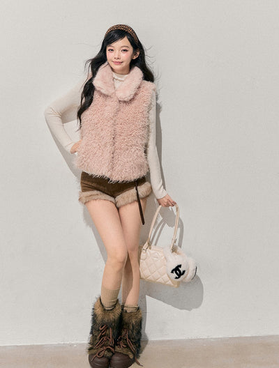 Pink Reversible Faux Fur Vest Jacket DIA0720
