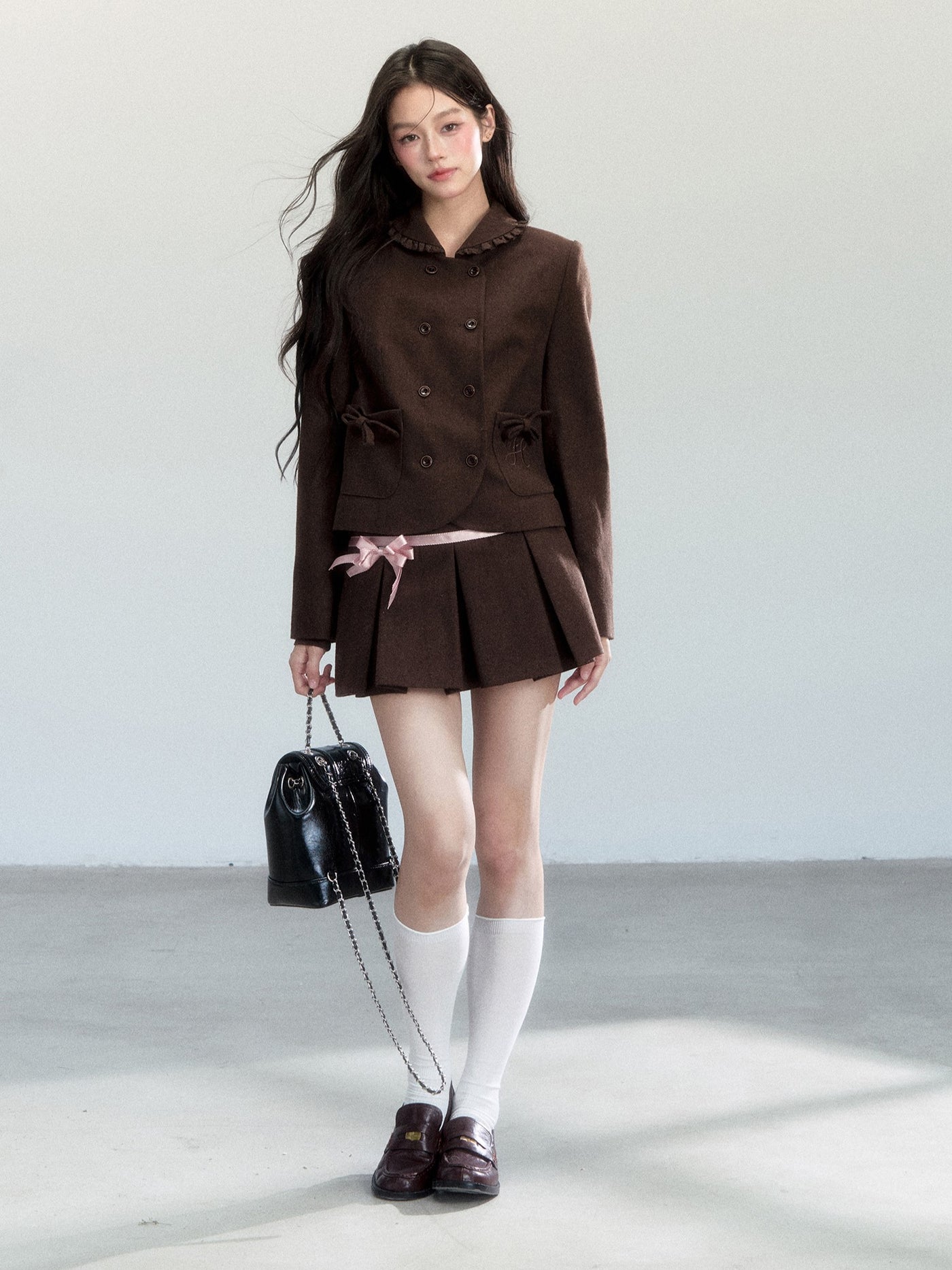 Retro Doll Collar Jacket/Lace Top/Bowknot Skirt FRA0444