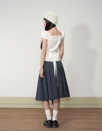 Navy Blue Plaid Bow Midi Skirt SOO0003