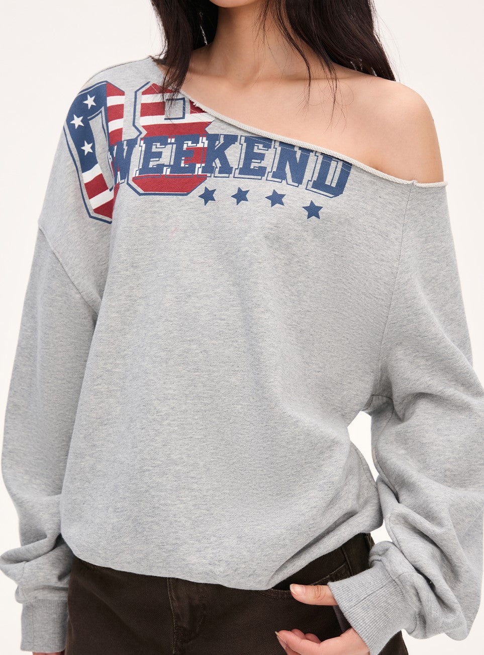 American Print Casual Off-Shoulder Sweatshirt WEE0077