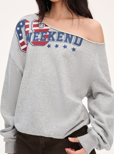 American Print Casual Off-Shoulder Sweatshirt WEE0077
