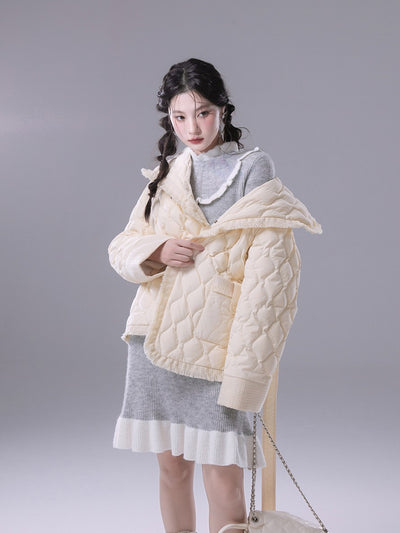 Cream Puff White Large Collar Down Jacket COT0170