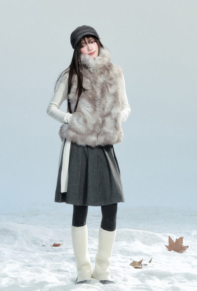 Gray Cloud-patterned Eco-friendly Fur Vest FRA0469