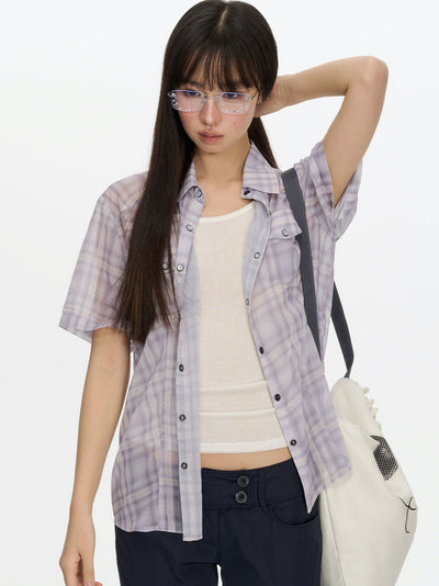 Plaid Chiffon Shirt/Skirt NEC0201