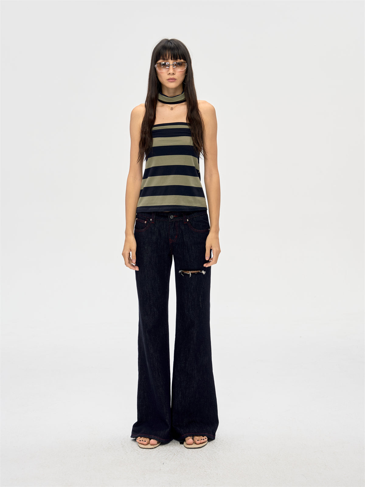 Halter Neck Wrap Striped Top CUR0210