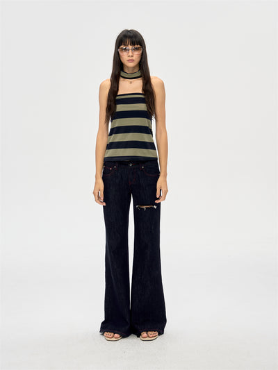 Halter Neck Wrap Striped Top CUR0210