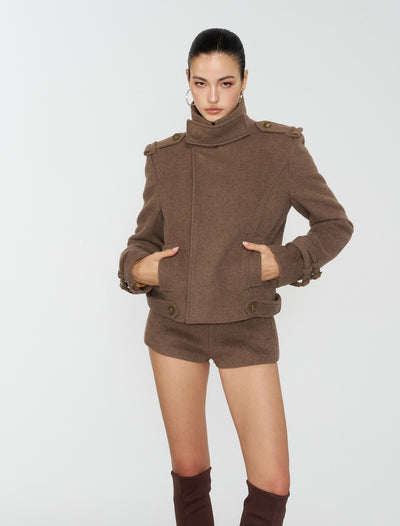 Brown High Neck Wool Jacket/Shorts 4MU0163