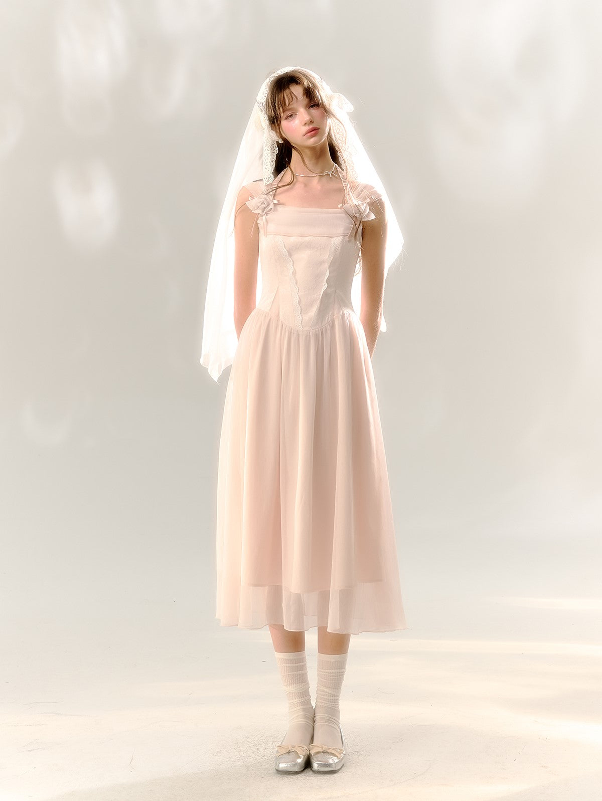 Light Pink Sleeveless Suspender Dress SUN0074