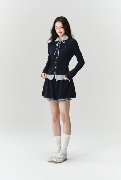Plaid Collar Knitted Top/Skirt FRA0418
