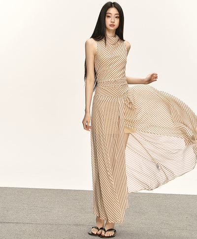 Georgette Striped Slit Long Dress ANA0031