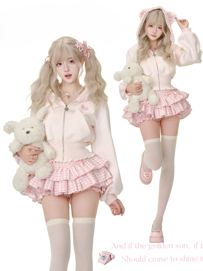 Pink Short Jacket/Plaid Cake Skirt SER0200