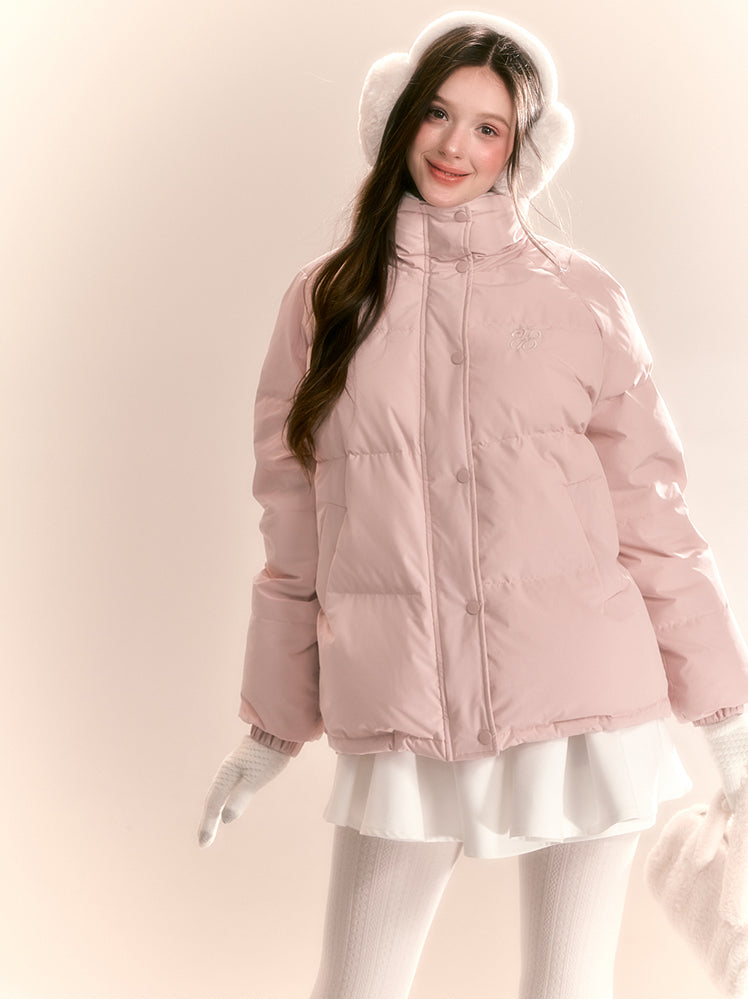 Macaron Light Blue/Pink Stand Collar Short Down Jacket QDQ0098