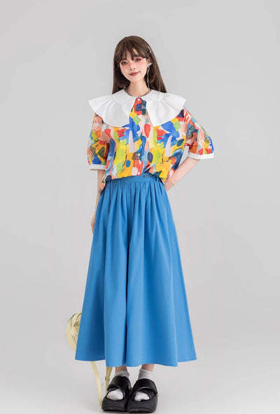 Literary High Waist Pleated Swing Umbrella Skirt KEI0102