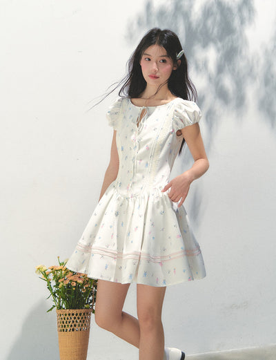 Flower Print Puff Sleeve Dress SUN0168
