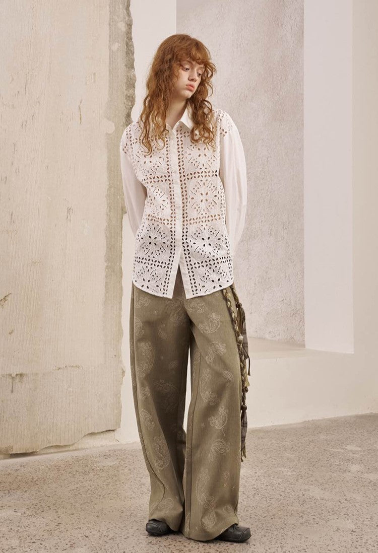 Lace Stitching Hollow Shirt DID0250