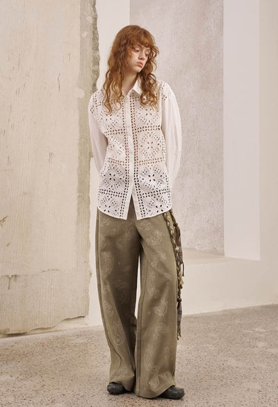 Lace Stitching Hollow Shirt DID0250