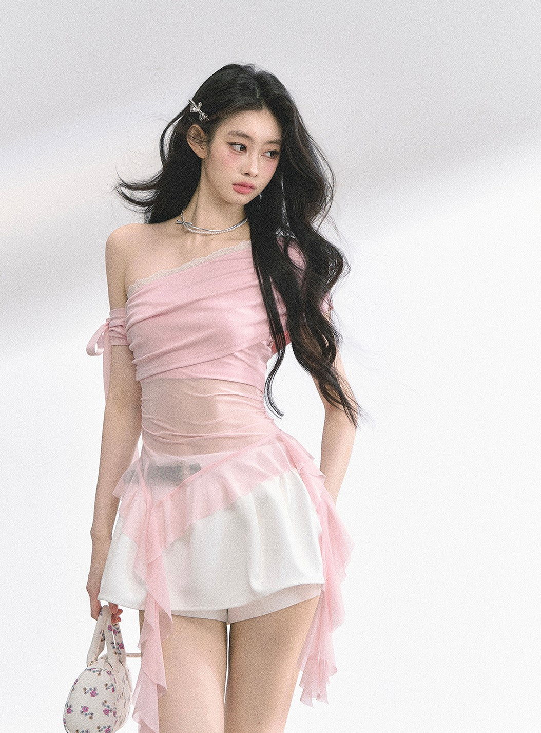 Off-shoulder Transparent Mesh Top DIA0510