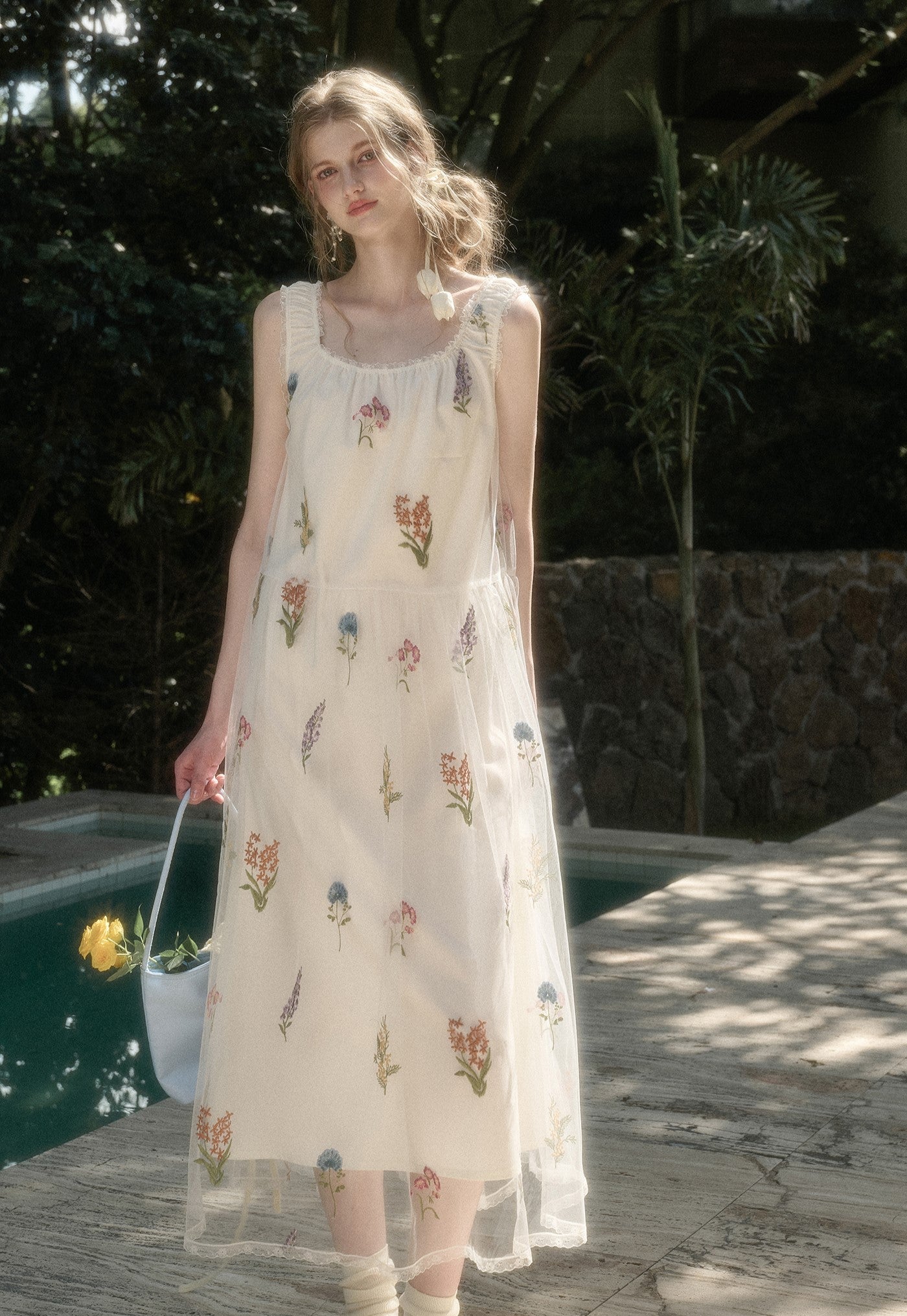 Tulle Flower Embroidery Long Dress GRO0169