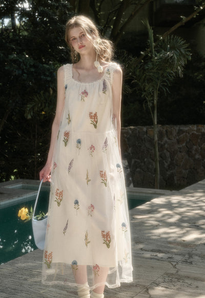 Tulle Flower Embroidery Long Dress GRO0169