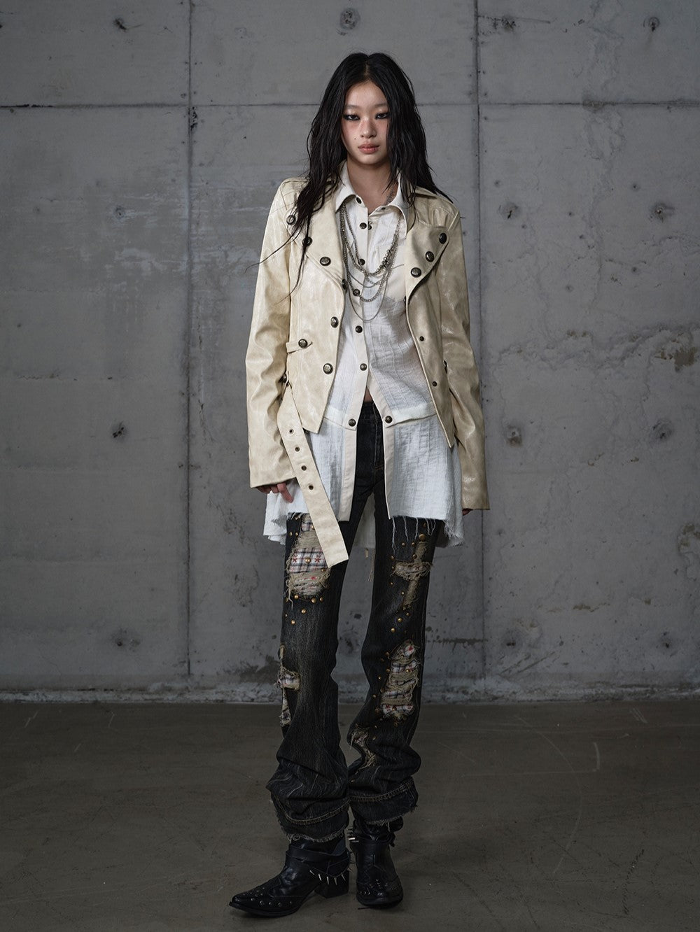 Punk Large Collar Leather Jacket  NOR0206