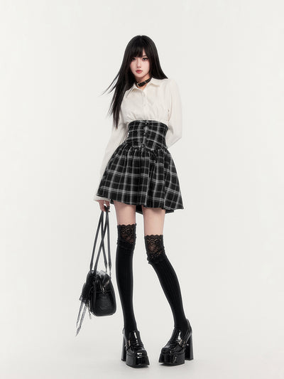 Super High Waist Fishbone Plaid Suspender Skirt VOC0272