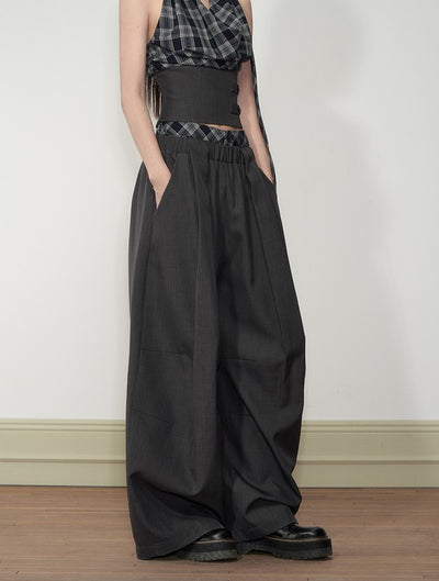 Plaid Halter Neck Top/Loose Suit Pants SOO0011