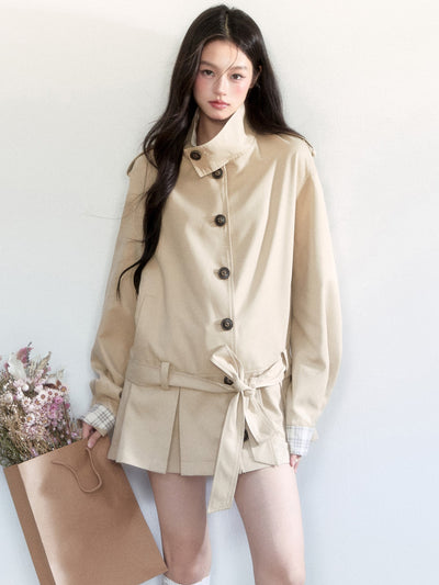 Waist Tie Stand Collar Jacket FRA0443