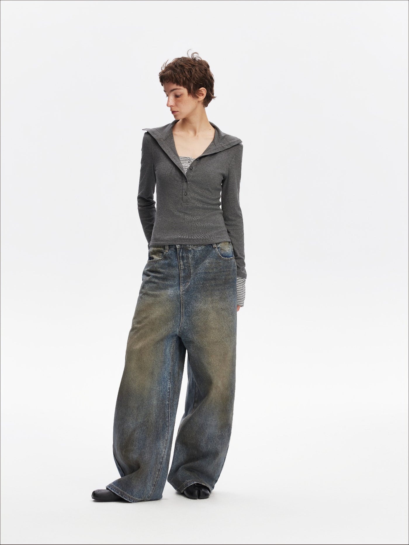 Stand Henley Collar Casual T-shirt SAL0204