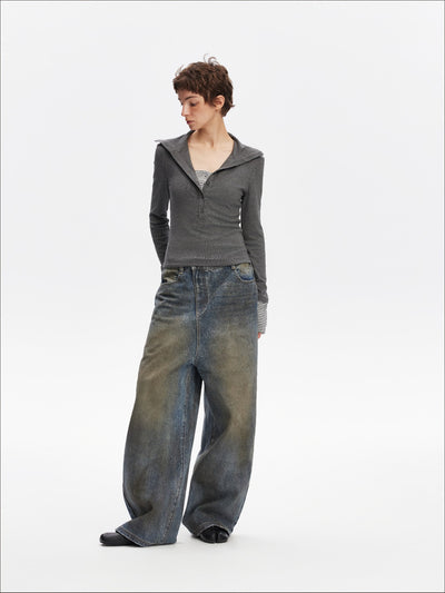 Stand Henley Collar Casual T-shirt SAL0204