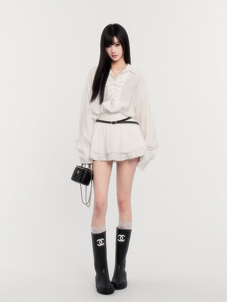Loose Thin Long Sleeve Shirt/Cake Skirt VOC0370