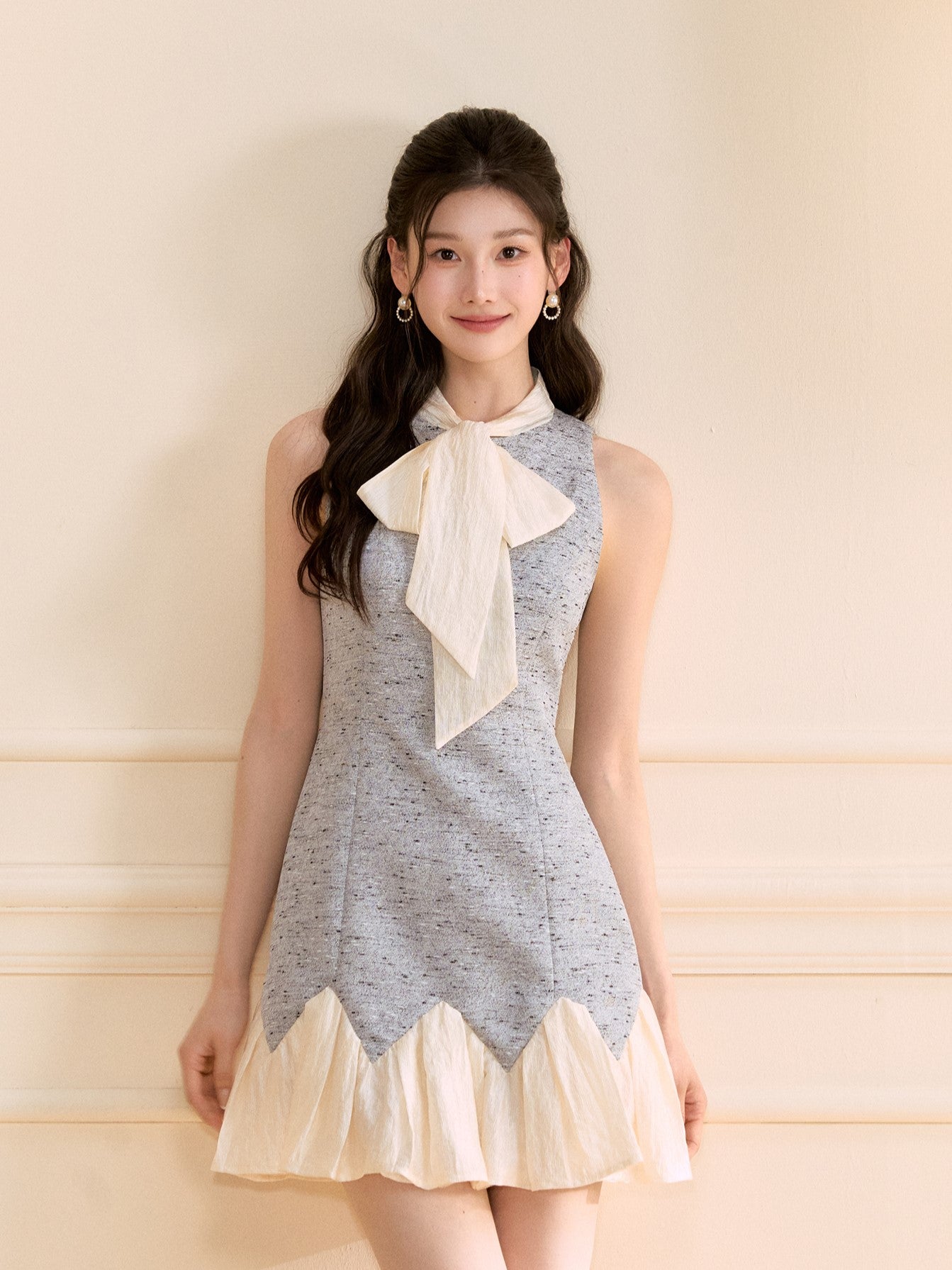 Contrast Color Bow Dress OSH0118
