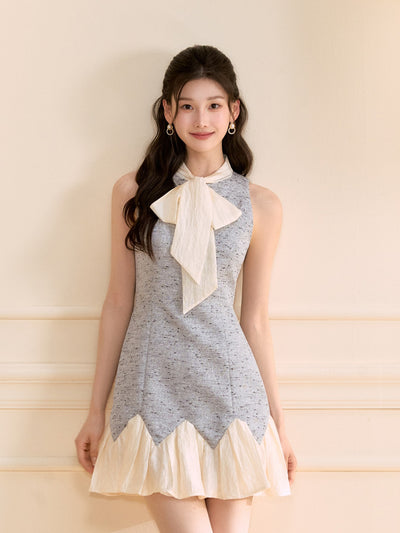 Contrast Color Bow Dress OSH0118