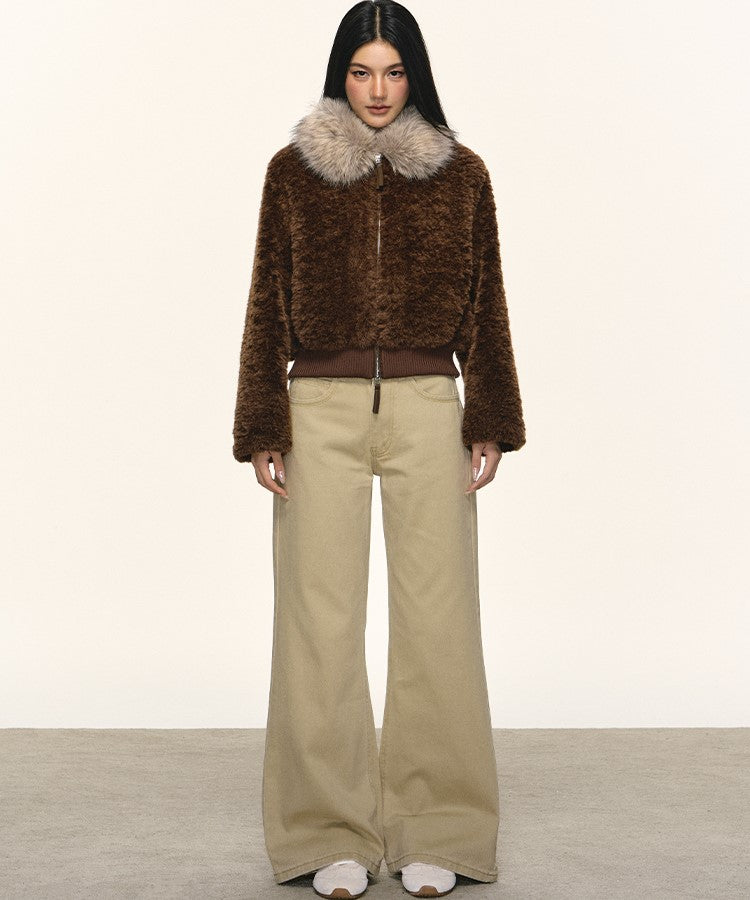 Eco-friendly Fur Collar Short Fluffy Jacket ANA0105