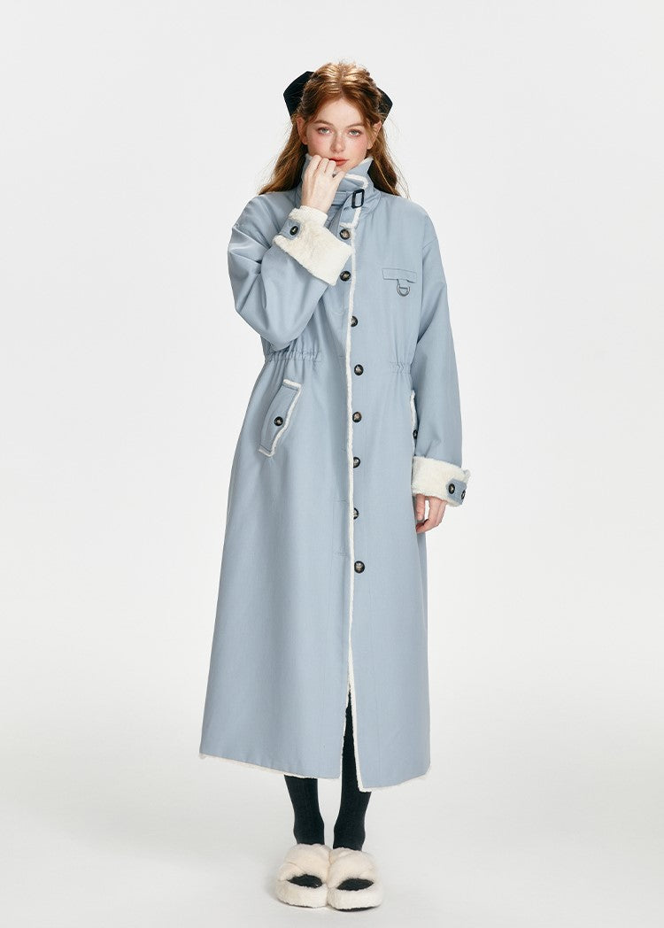 Retro Blue Thickened Plush Long Coat BOH0087