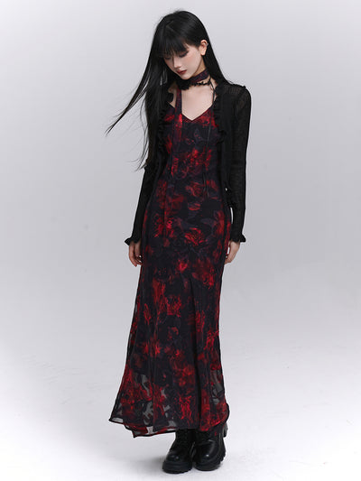 Black and Red Floral Suspender Dress LAD0185