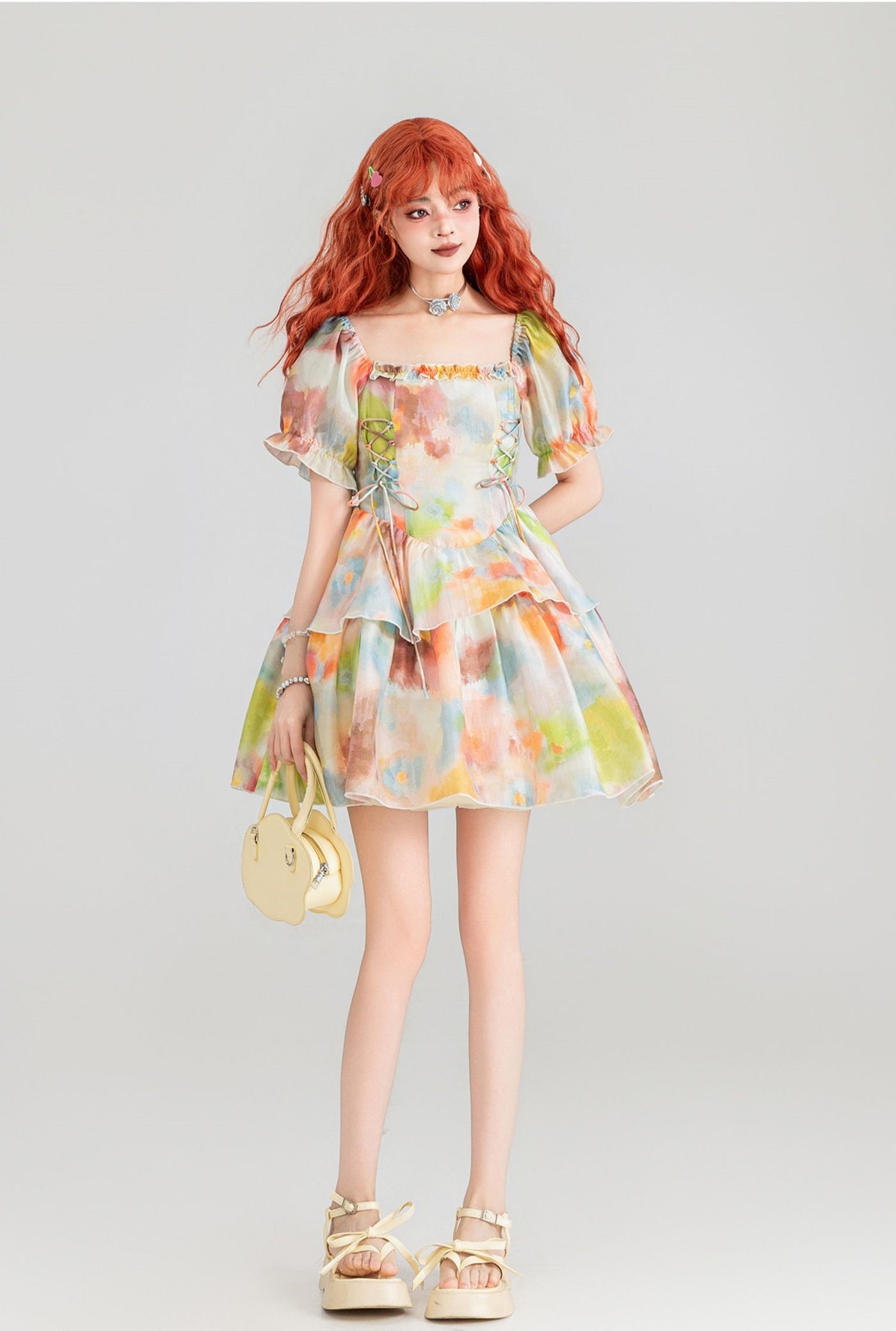 Holiday Painting Style Satin Princess Dress KEI0159