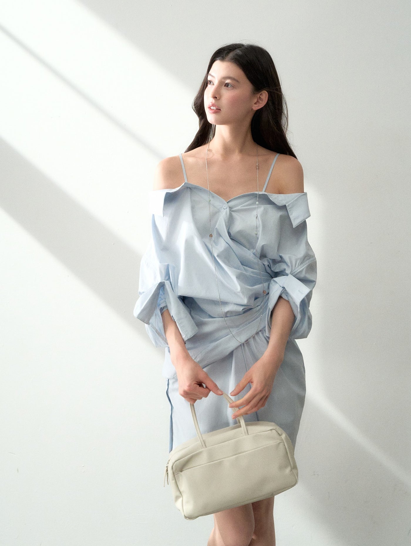 Off-shoulder Pleated Suspender Dress LAL0180