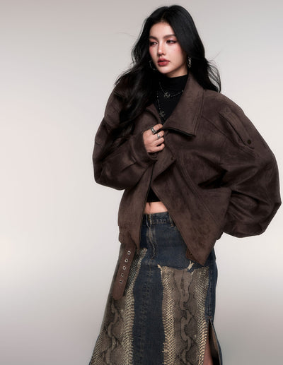 Oversized Camel Brown Suede Jacket LUL0201