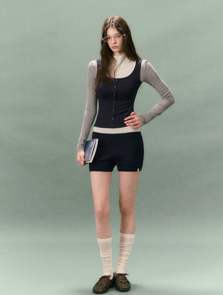 Two-piece Color-blocked Square Neck T-shirt LAL0237