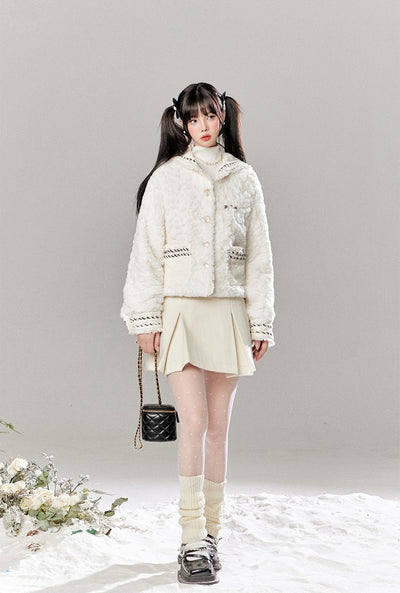 Luxurious Style Spliced Wool Cotton Jacket/Pleated Skirt TBI0047