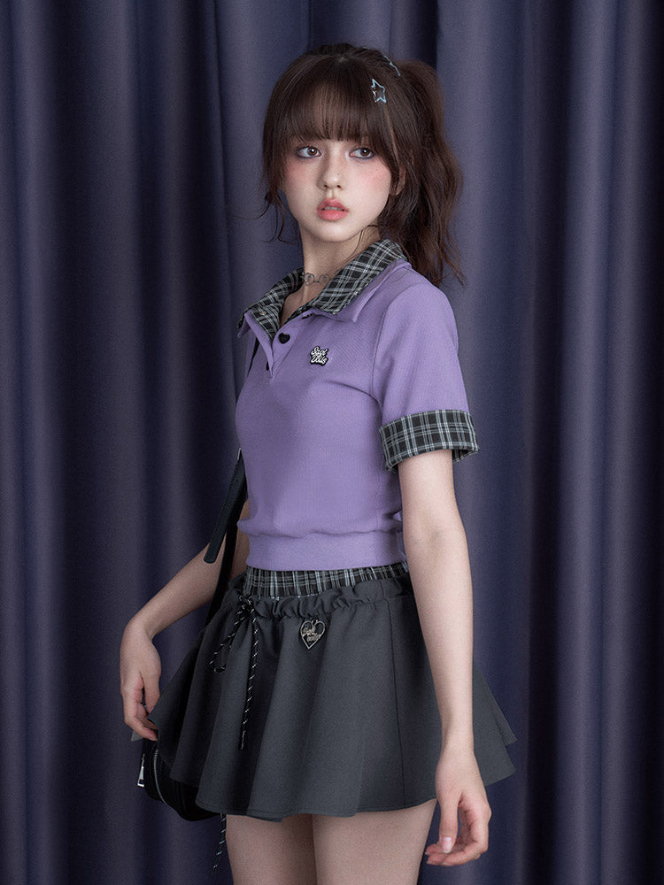 Plaid Splicing Double Waist Skirt SAG0273